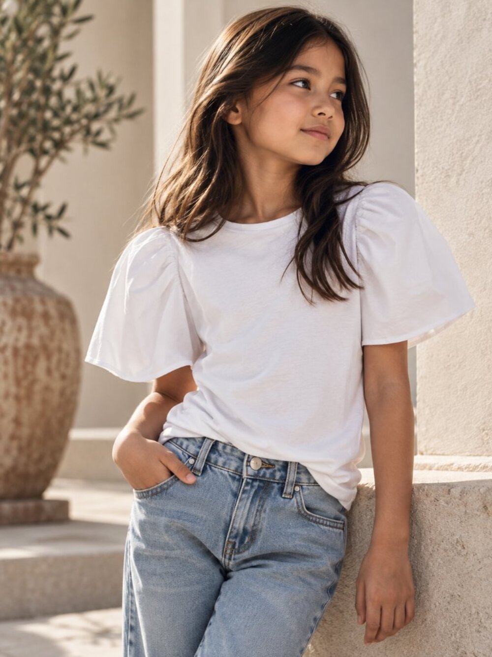 Zara Girls White Puff Sleeve Cotton Top 8Y Cottagecore Boho NWT